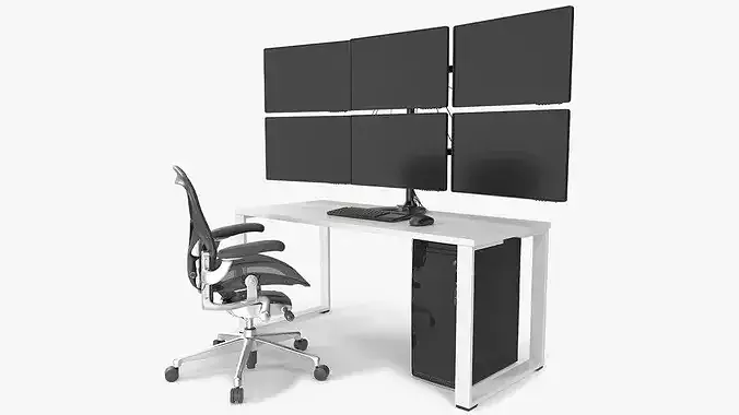 Professional Trading Desk with Six Monitors Furniture 3D model