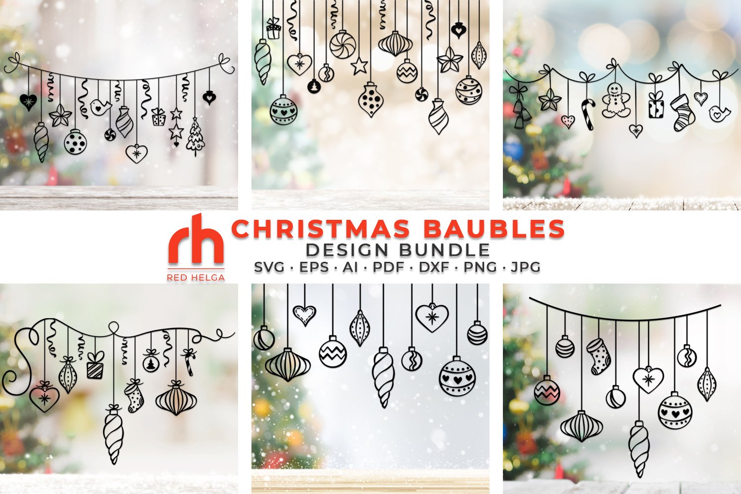 Christmas Baubles Bundle SVG - Hanging Balls Cut File
