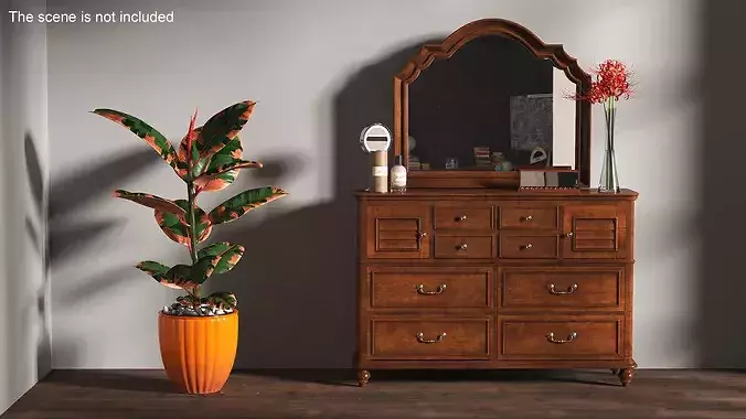 Classic Wooden Dresser with Mirror and Beauty Essentials 3D model 3