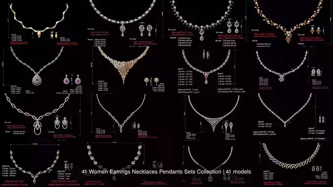 41 Women Earrings Necklaces Pendants Sets Collection 3D Model Pack