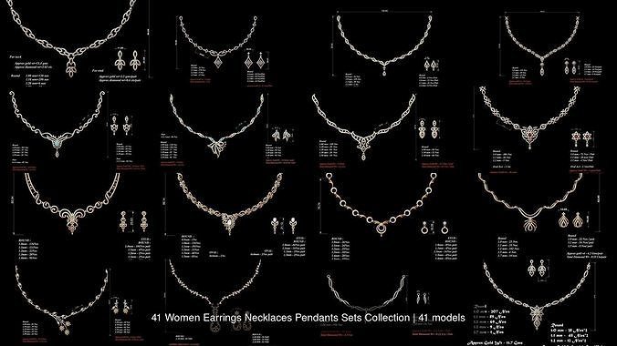 41 Women Earrings Necklaces Pendants Sets Collection 3D Model Pack 3