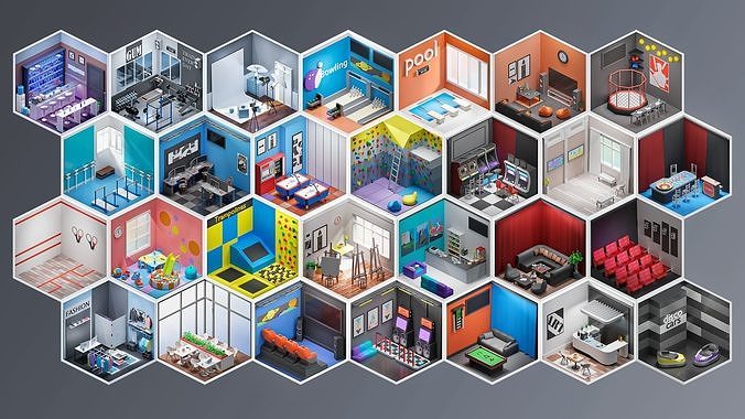 Entertainment Rooms Low-poly 3D model 2