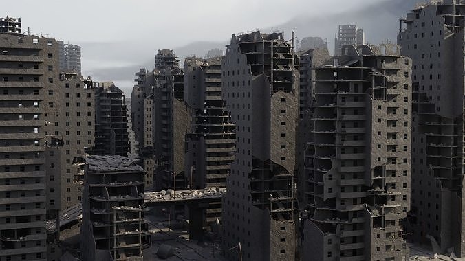 Post Apocalyptic Ruined City 3D model 2