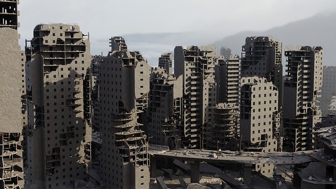 Post Apocalyptic Ruined City 3D model 3