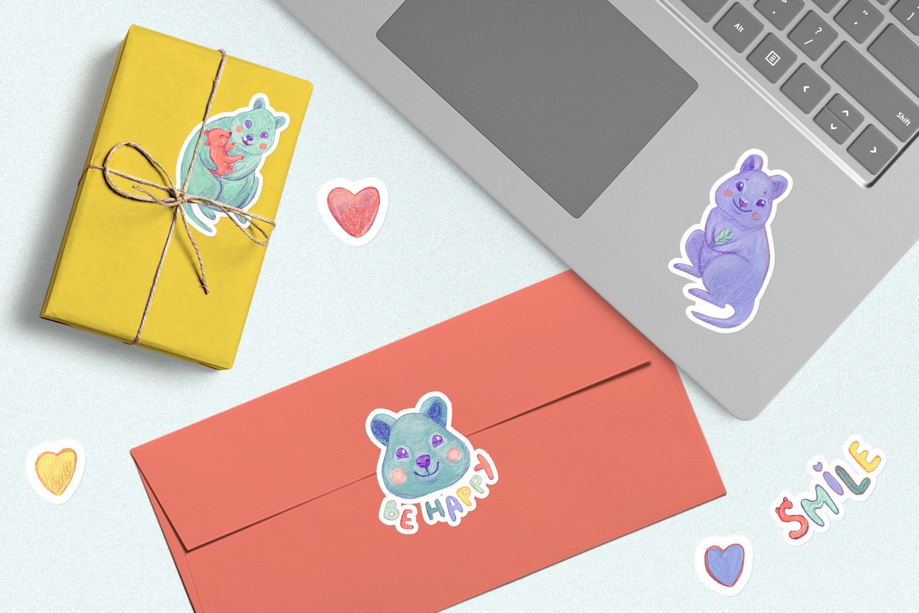 Cute quokkas. Hand drawn stikers set. 3