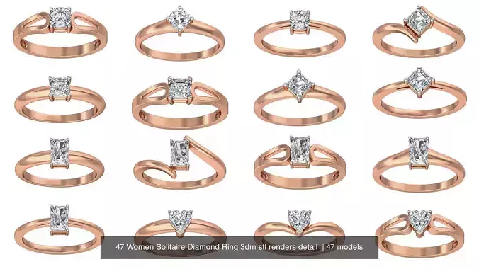 47 Women Solitaire Diamond Ring 3dm stl renders detail 3D Model Pack