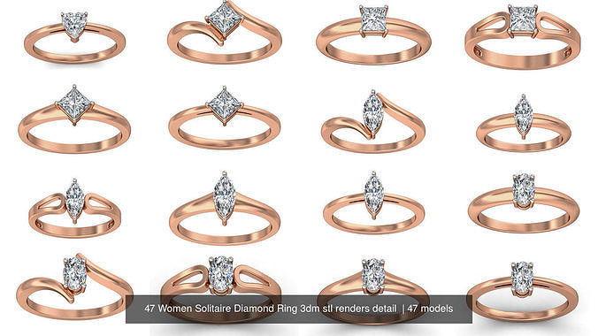 47 Women Solitaire Diamond Ring 3dm stl renders detail  3D Model Pack 3