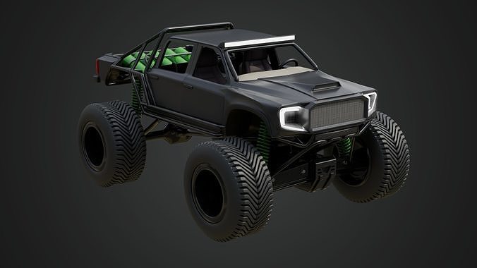 Black Matte Trophy Truck 3D model 3