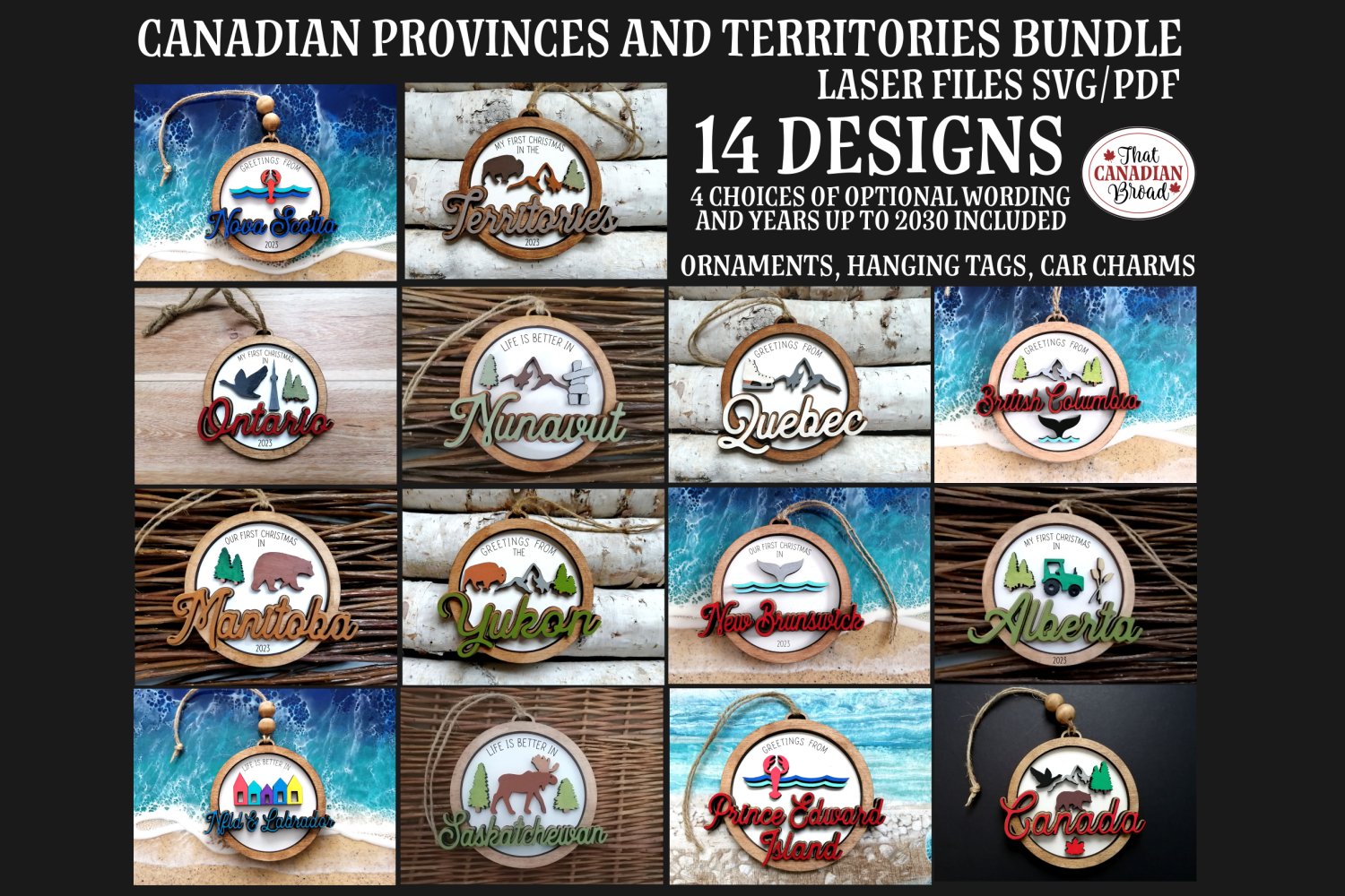 CANADIAN THEMED ornaments, car charms, tags, laser file