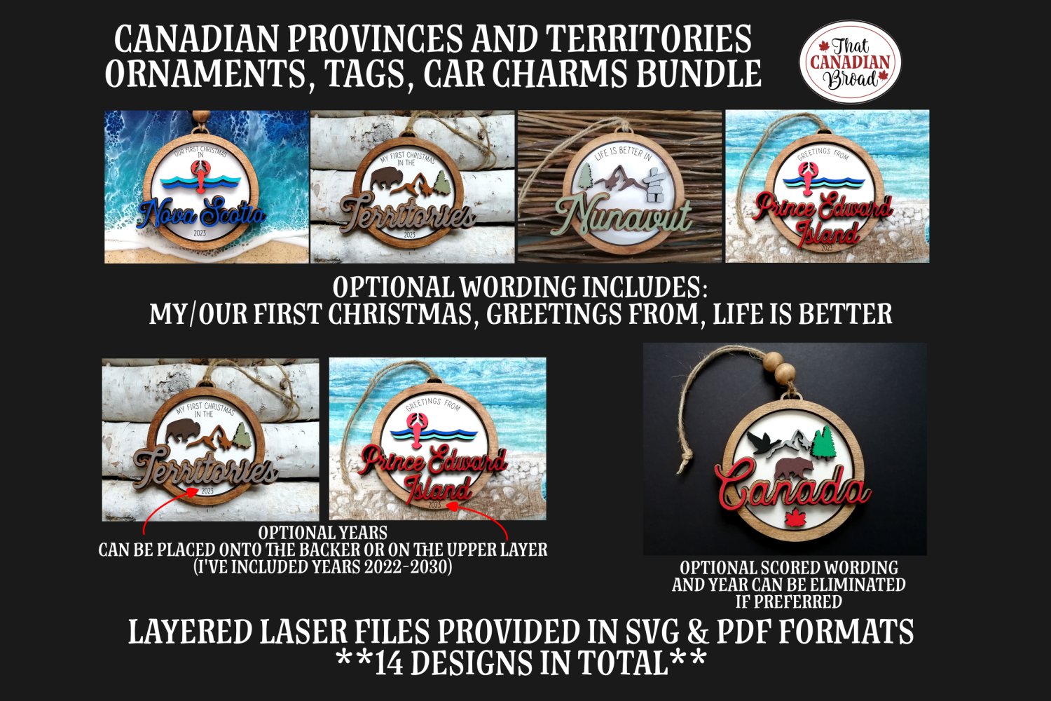CANADIAN THEMED ornaments, car charms, tags, laser file 2