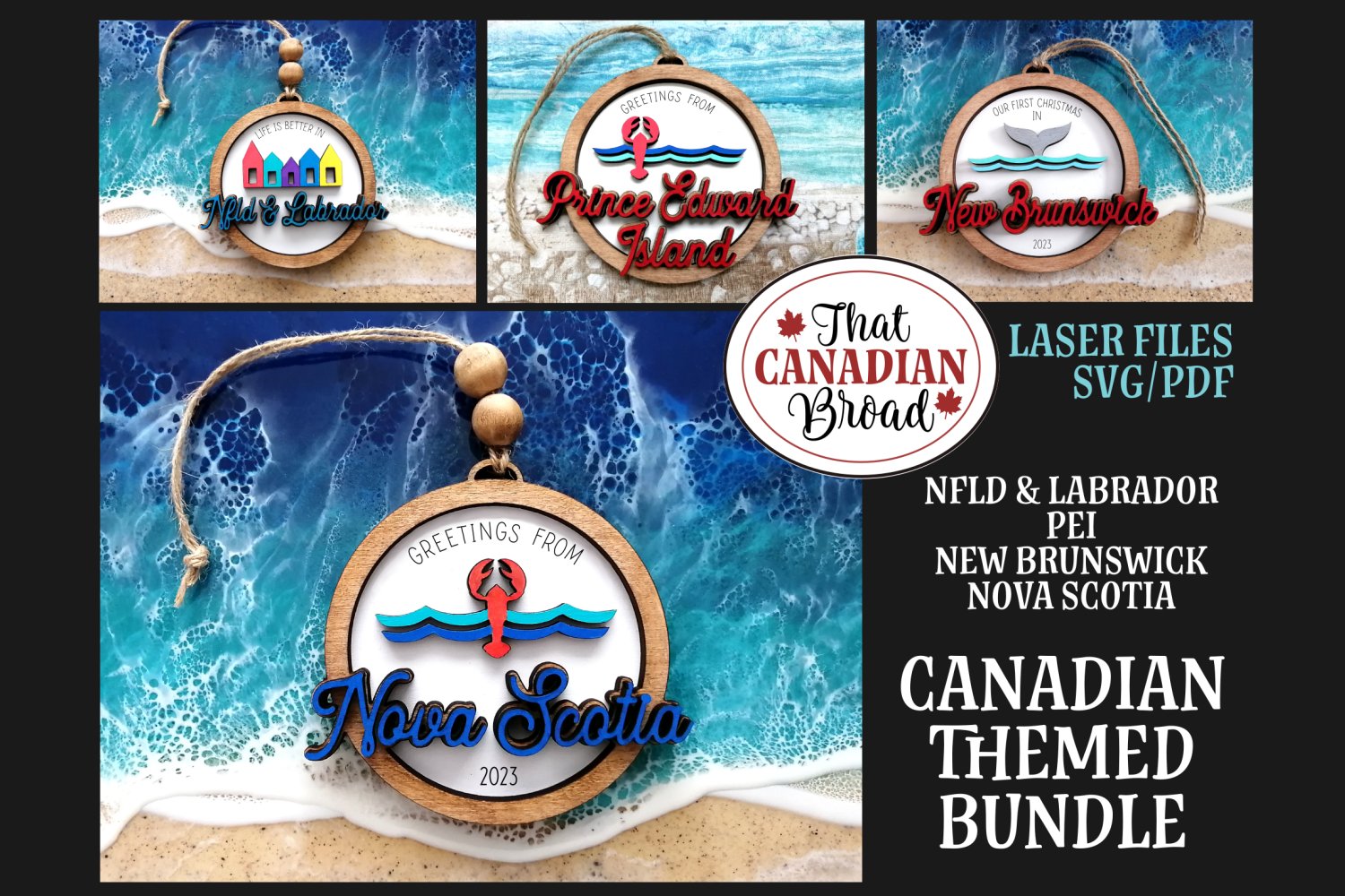 CANADIAN THEMED ornaments, car charms, tags, laser file 3