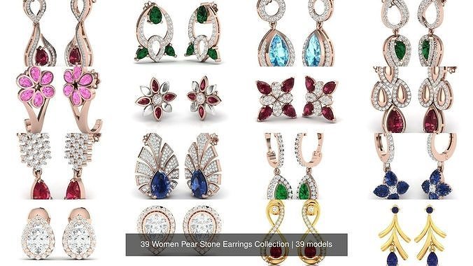 39 Women Pear Stone Earrings Collection 3D Model Pack 2