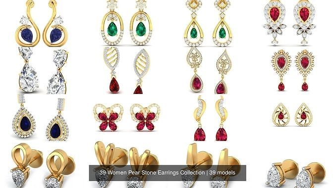 39 Women Pear Stone Earrings Collection 3D Model Pack 3
