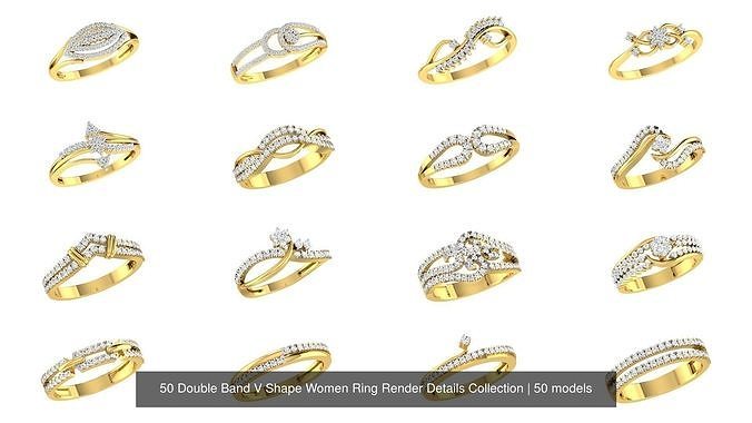 50 Double Band V Shape Women Ring Render Details Collection 3D Model Pack 3