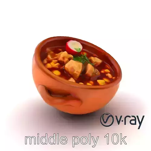 Pozole Soup Rustic Clay Bowl Model Pack Low-poly 3D model