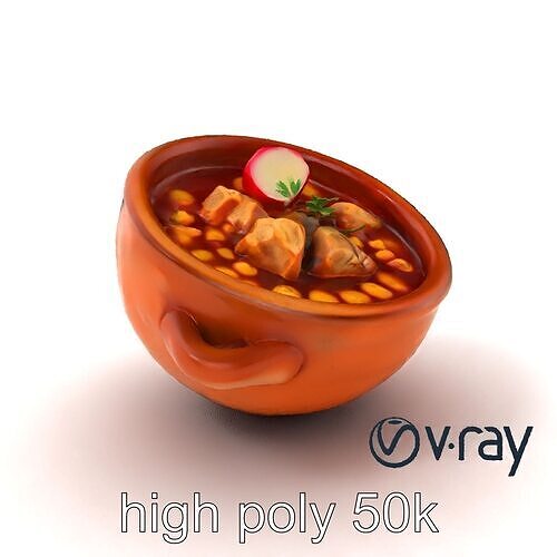 Pozole Soup Rustic Clay Bowl Model Pack Low-poly 3D model 2