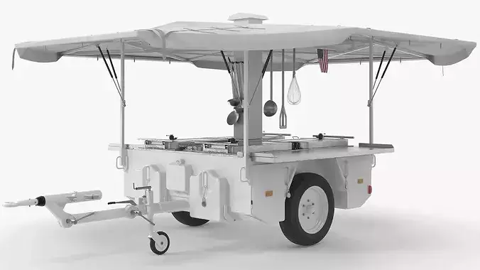 Field Kitchen Trailer with Utensils White 3D model 3