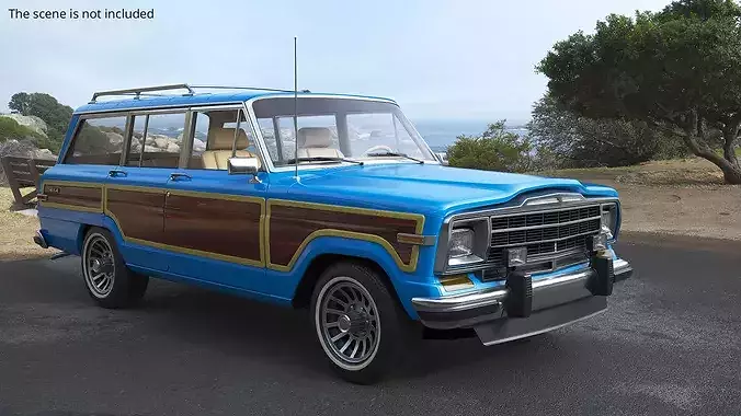 Vintage Family Station Wagon Blue Simplified 3D model 2
