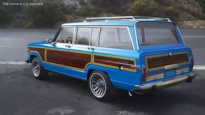 Vintage Family Station Wagon Blue Simplified 3D model 3