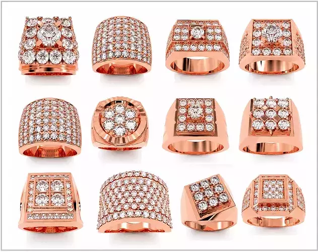 23 Diamond Head Mens Rings 3dm stl renders details 3D Model Pack