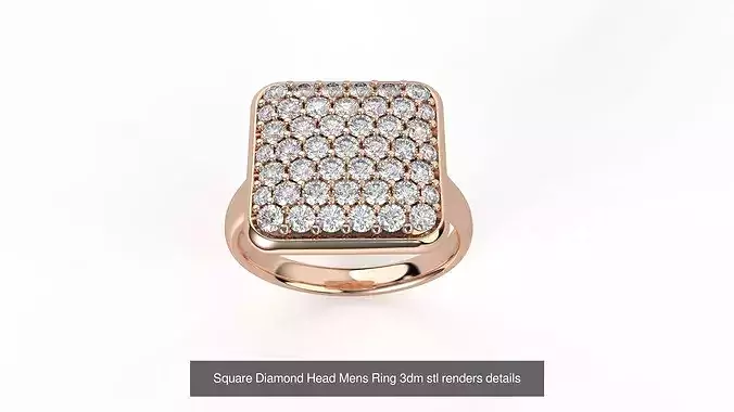 23 Diamond Head Mens Rings 3dm stl renders details 3D Model Pack 2