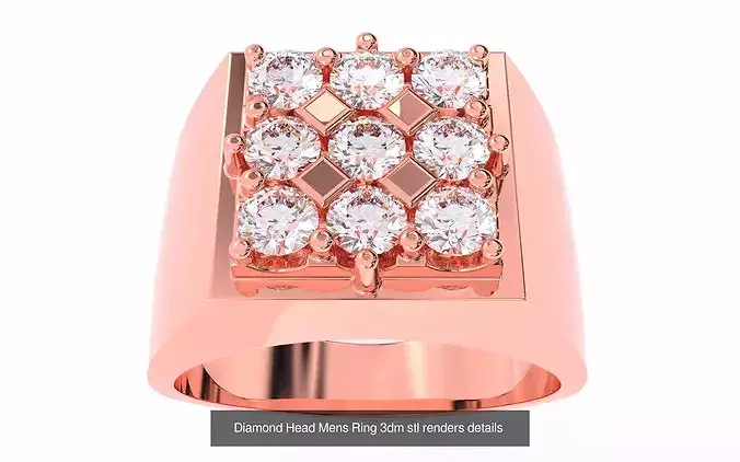 23 Diamond Head Mens Rings 3dm stl renders details 3D Model Pack 3
