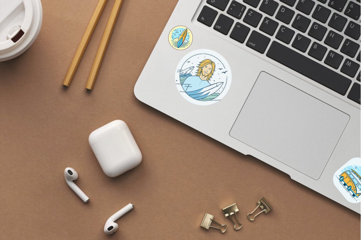7 PNG surf stickers pack, dog surfer, girl surf sticker 3