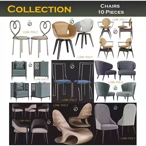 Chairs 3d model collection rattan chair Low-poly 3D model