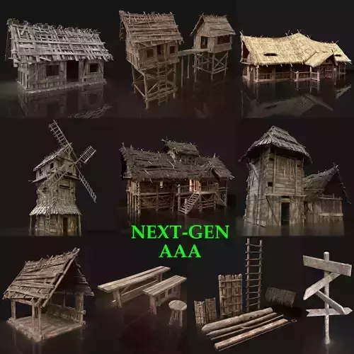 Next Gen AAA Village Builder Houses with interior 3D Model Pack