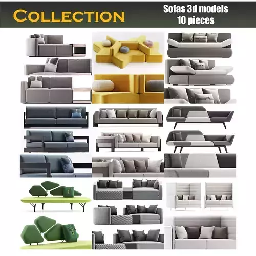 Sofas 3d models collection 10 pieces 3D Model Pack