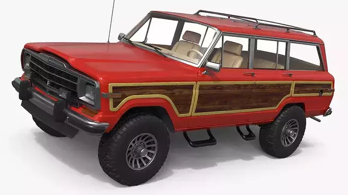 Vintage Utility SUV Wood Panels Red Simplified 3D model