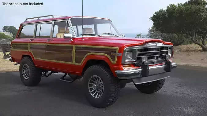 Vintage Utility SUV Wood Panels Red Simplified 3D model 2