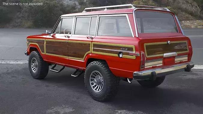Vintage Utility SUV Wood Panels Red Simplified 3D model 3