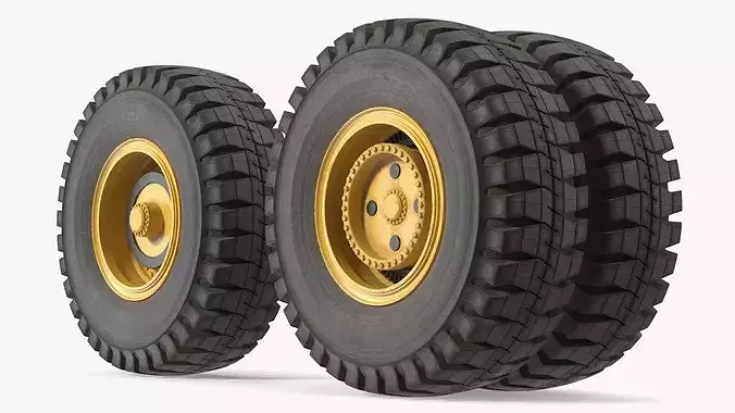 Mining Haul Truck Wheel Set with Two Tires 3D model 2