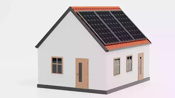 Solar House V1 - Eco Family Home with Photovoltaic Panels 3D model 3