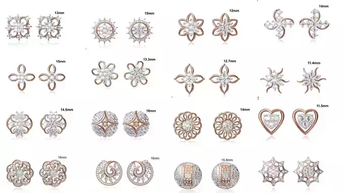 47 Women Stud Earring STL OBJ FBX JCD Details Collection 3D Model Pack