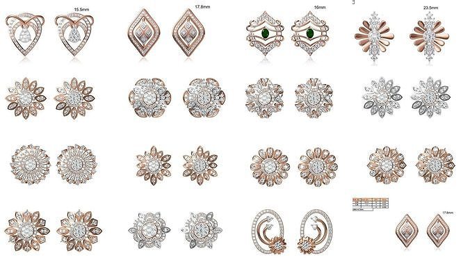 47 Women Stud Earring STL OBJ FBX JCD Details Collection 3D Model Pack 3