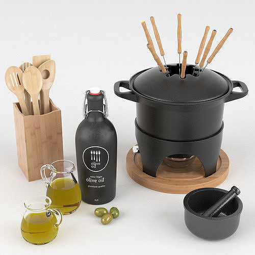 Fondue Set And Extras 3D model 2