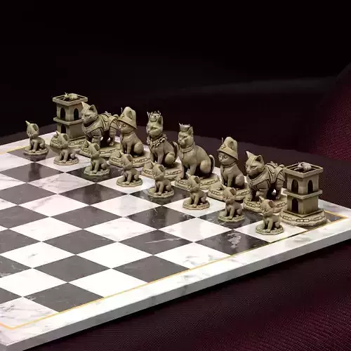 Feline Chess Set Adorable Cat Design 3D print model